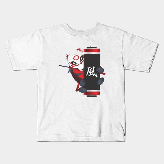 Red Fox Ninja Scroll Kids T-Shirt by crystalkabuki